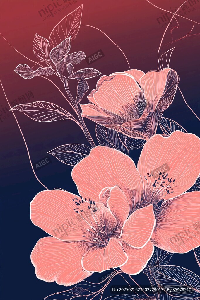 夢幻粉色花卉插畫