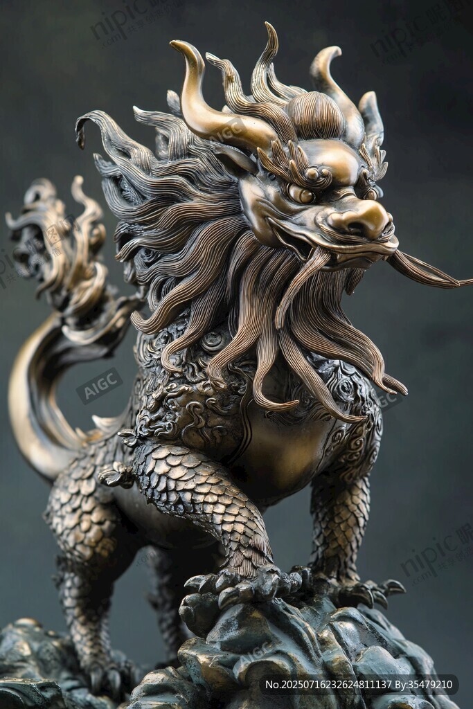 精美銅制麒麟雕塑擺件