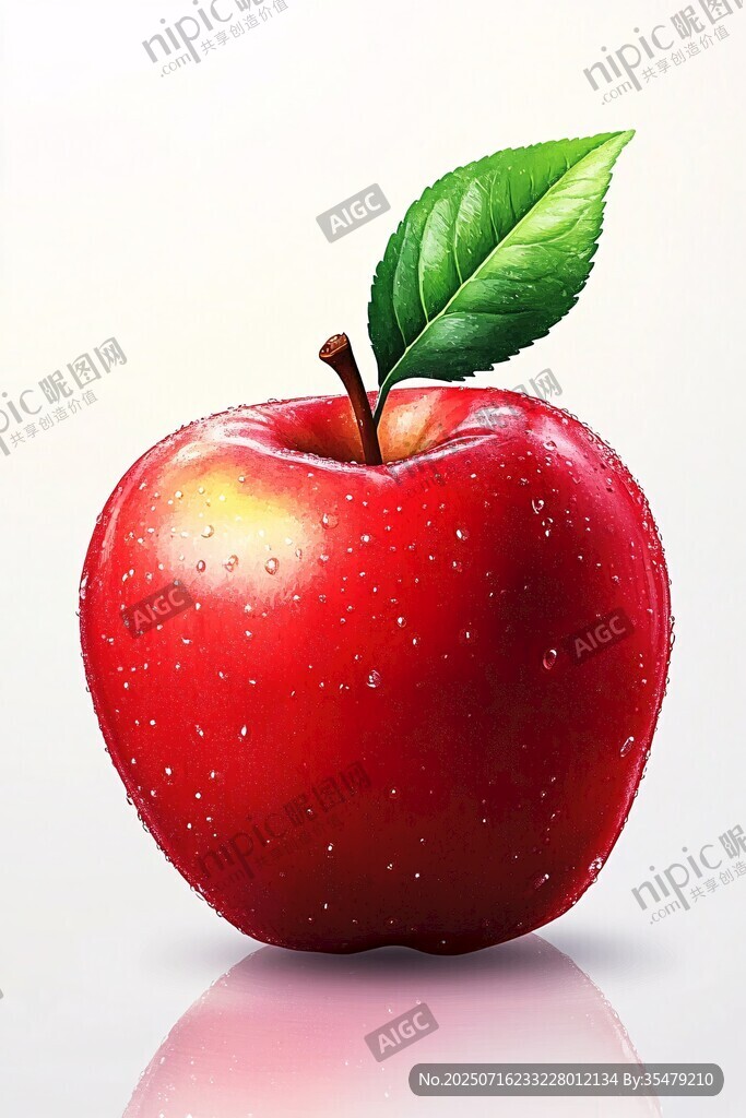 鮮紅飽滿蘋果 帶翠綠葉片