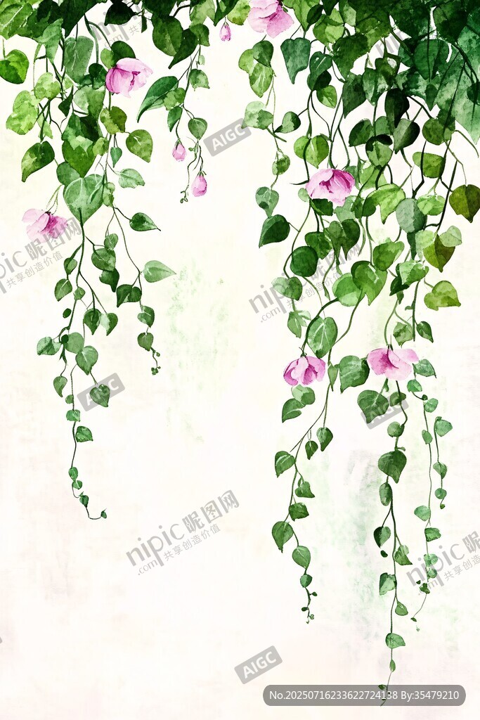 垂掛的粉花綠葉藤蔓