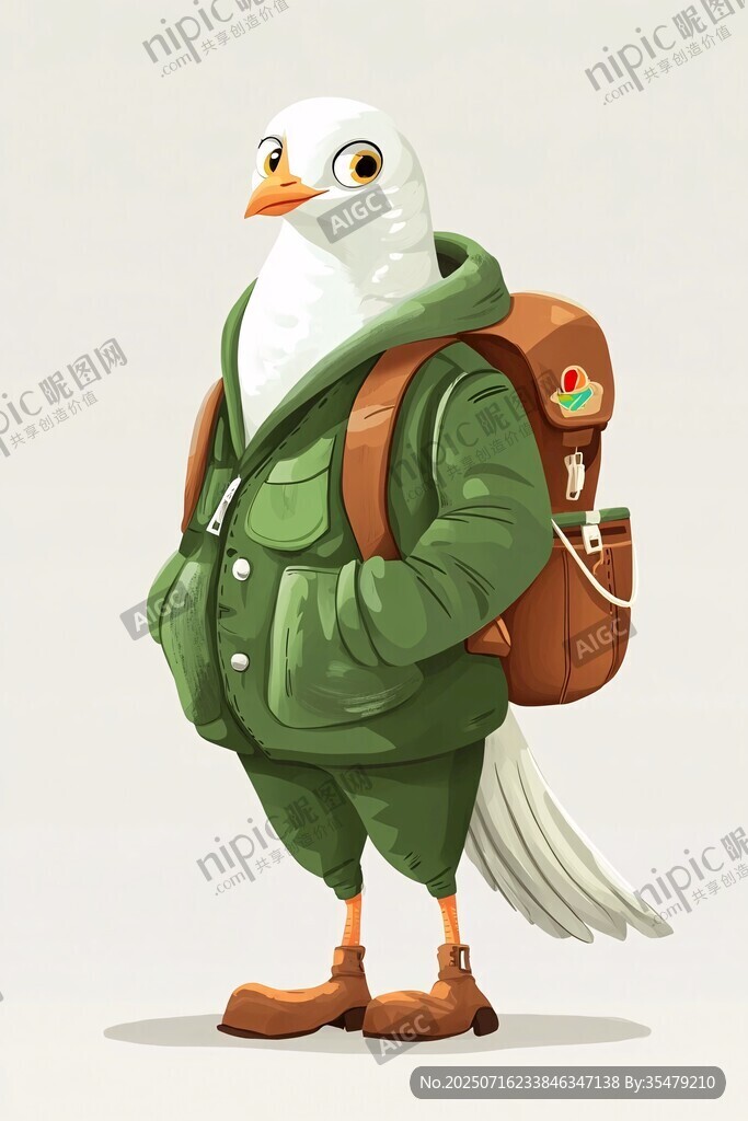 背著背包的時(shí)尚白鳥(niǎo)