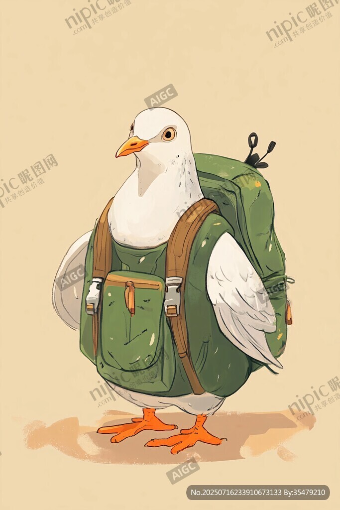 背著背包的可愛白鴿