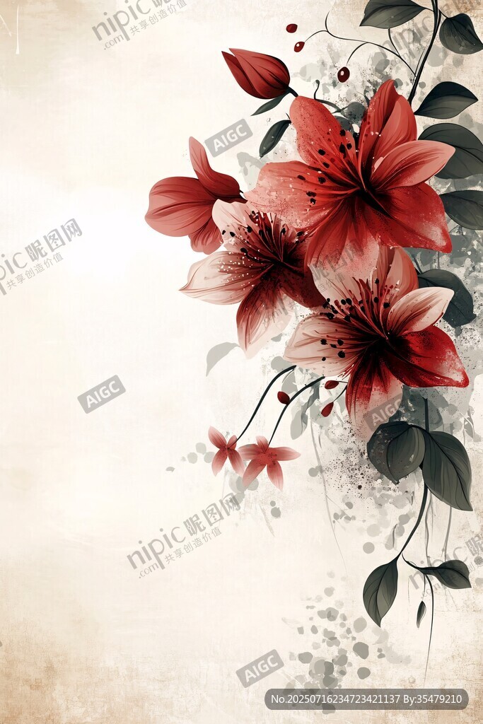 復(fù)古風(fēng)紅百合花插畫