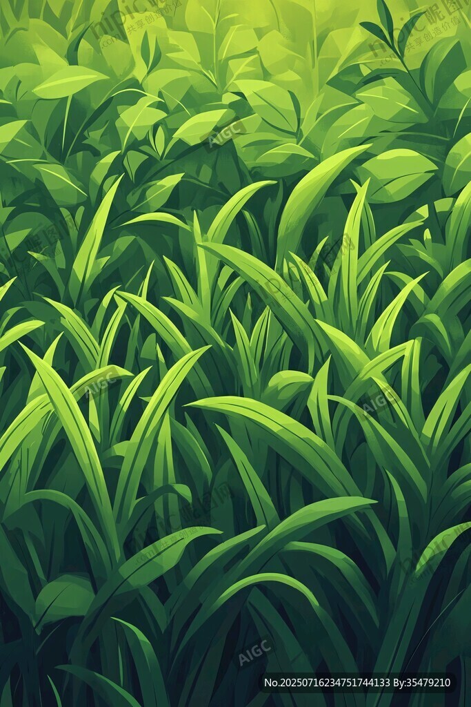 蔥郁青草插畫