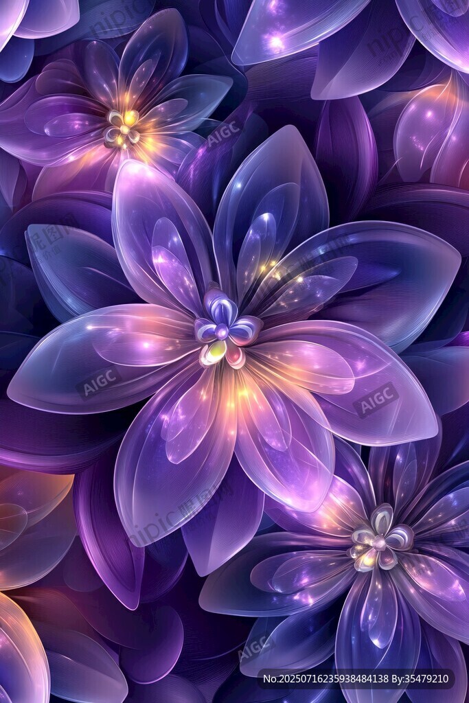夢幻紫色透明花朵圖案
