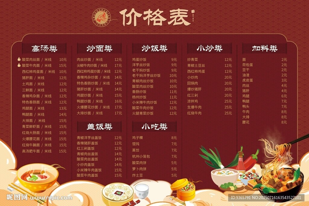 餐飲小吃價(jià)格表