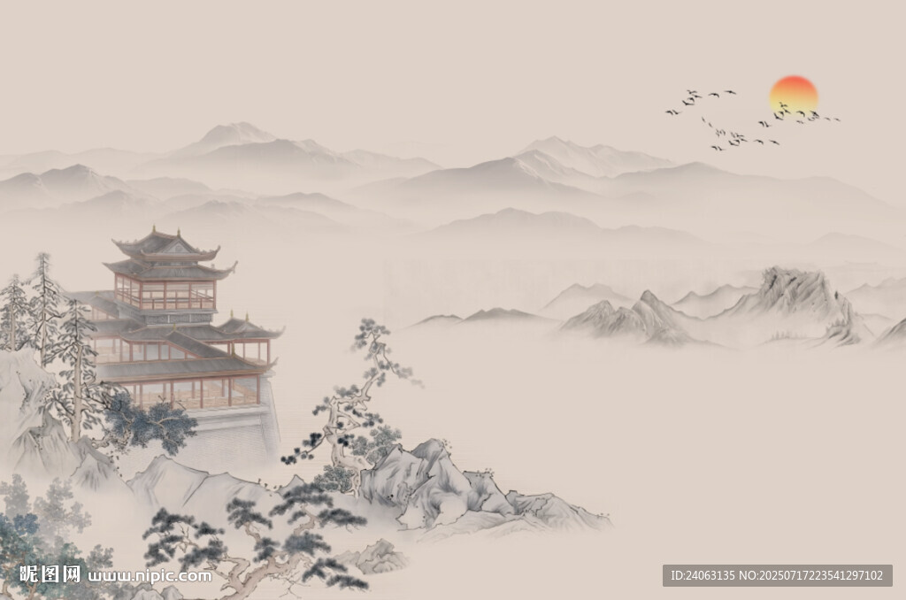 中式山水壁畫