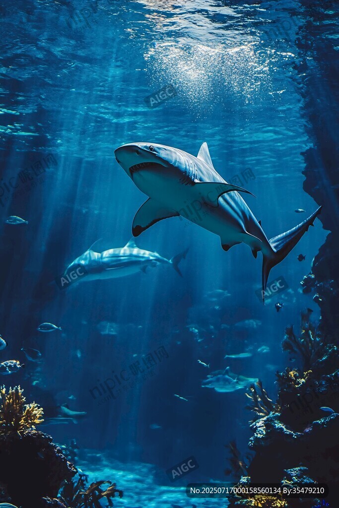 深海鯊魚(yú)暢游的夢(mèng)幻景象