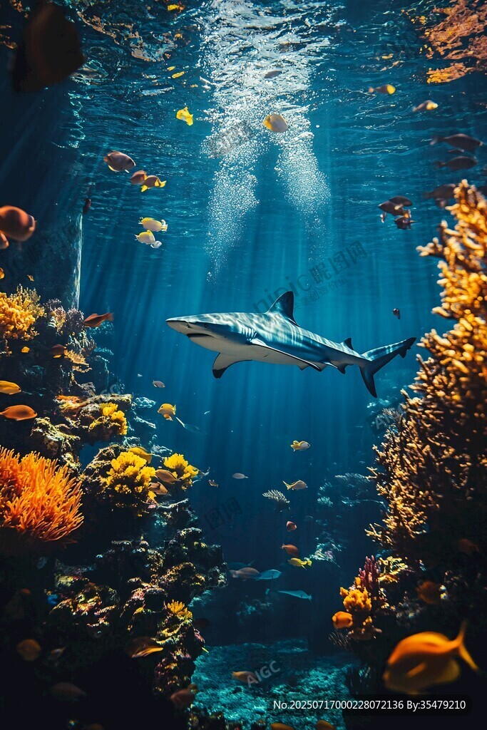 海底世界 鯊魚與多彩魚群