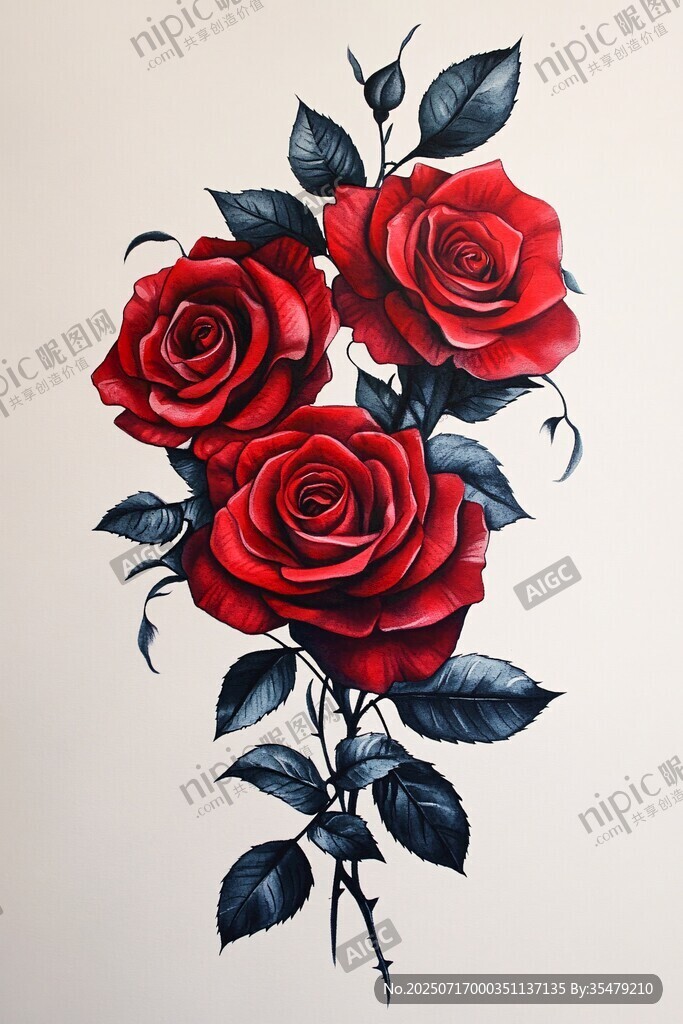 紅玫瑰花卉圖案設(shè)計