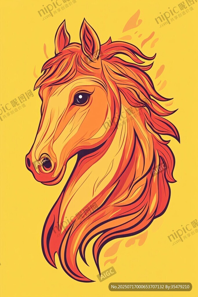 橙發(fā)駿馬頭像插畫