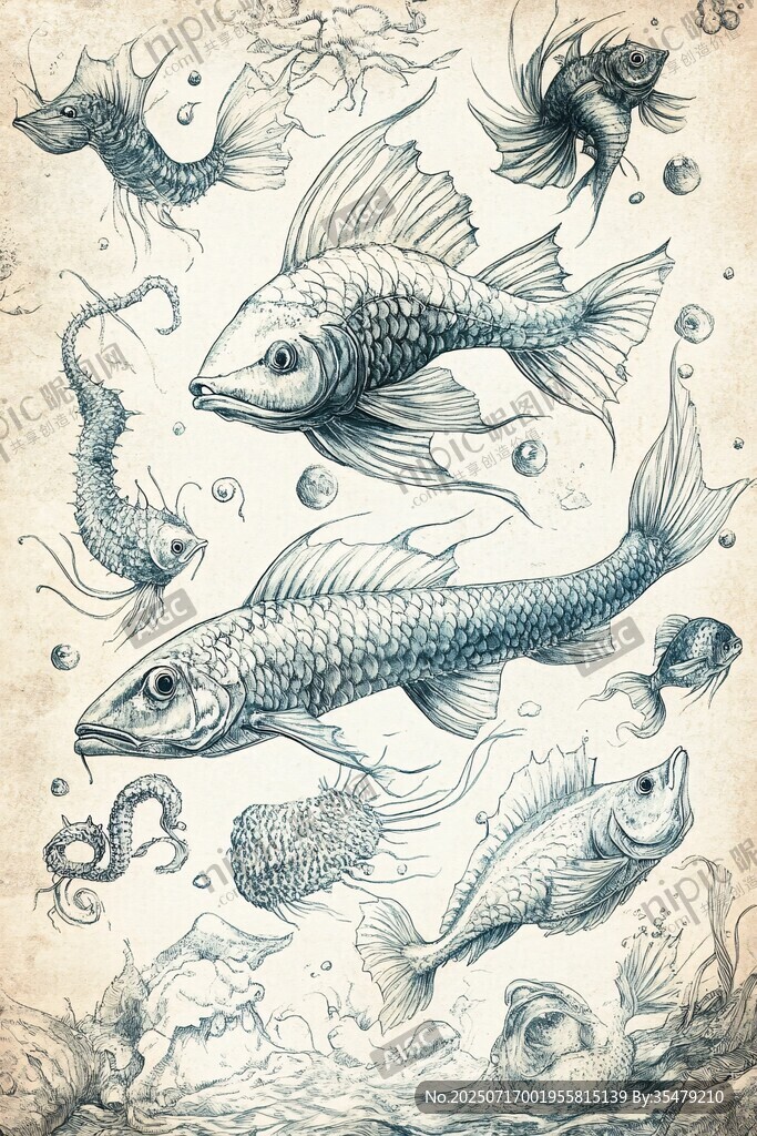 手繪海洋魚類插畫作品