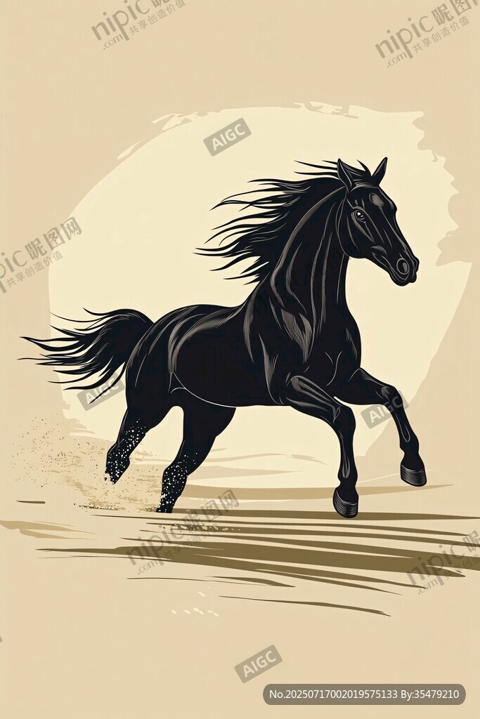 奔騰黑馬圖