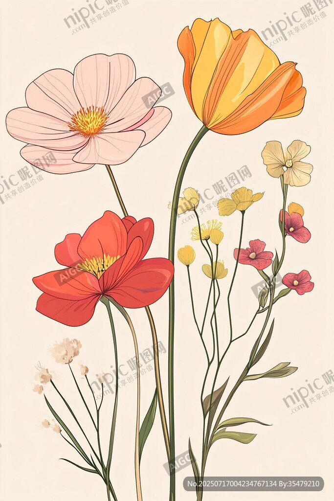 多彩花卉插畫(huà)