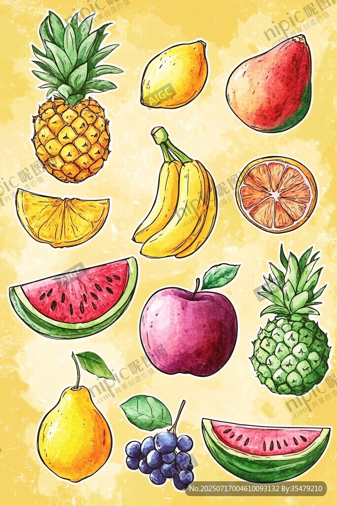 手繪繽紛水果插畫集合