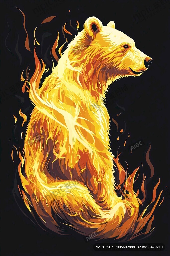 火焰熊熊的坐立白熊