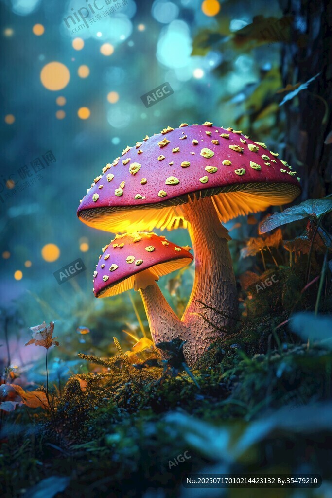 夢(mèng)幻森林中的發(fā)光蘑菇