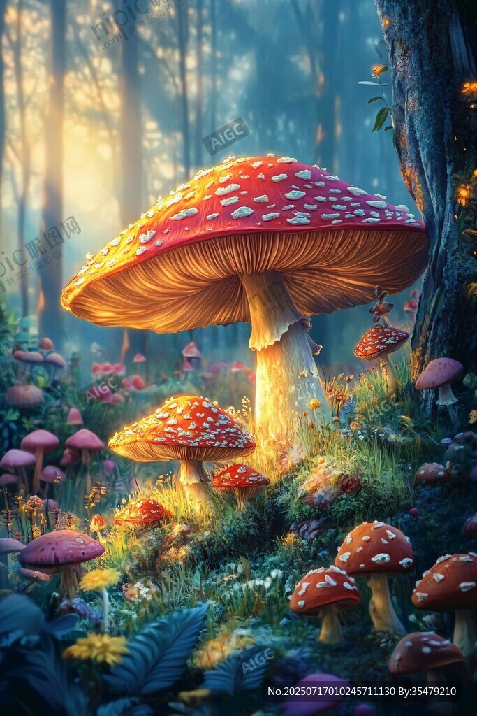 夢(mèng)幻森林中的巨型蘑菇奇景