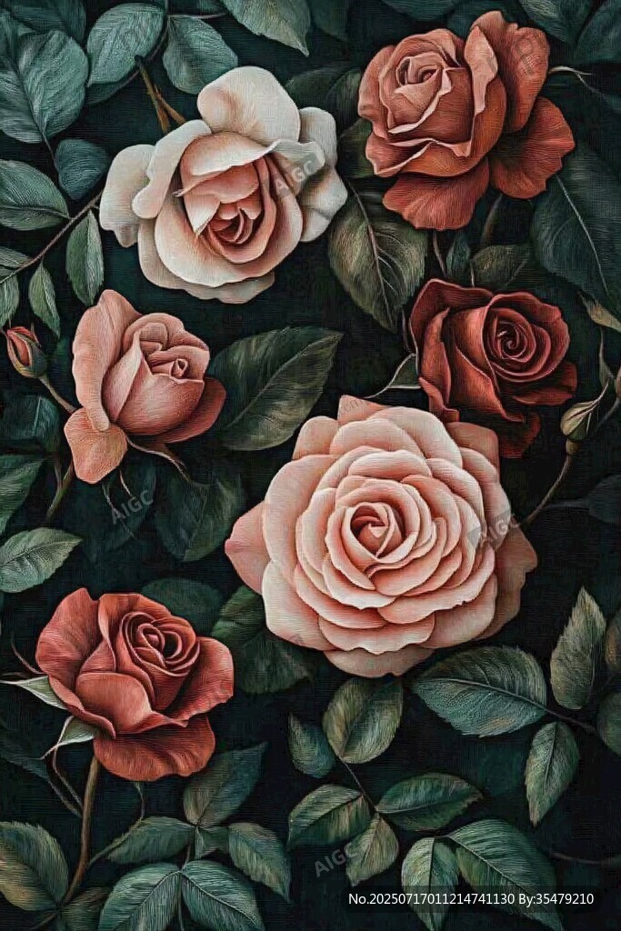復古風玫瑰花卉插畫