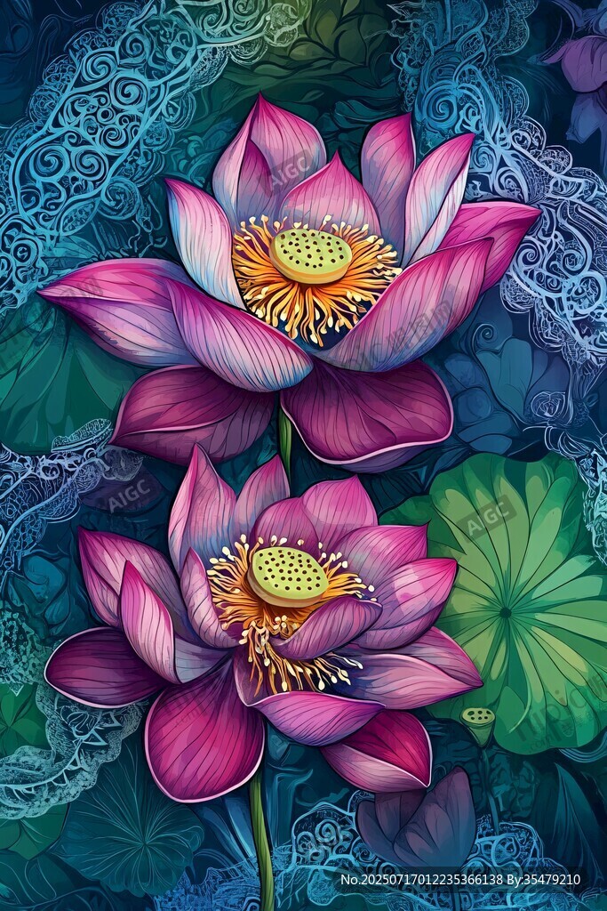夢幻雙生蓮花插畫