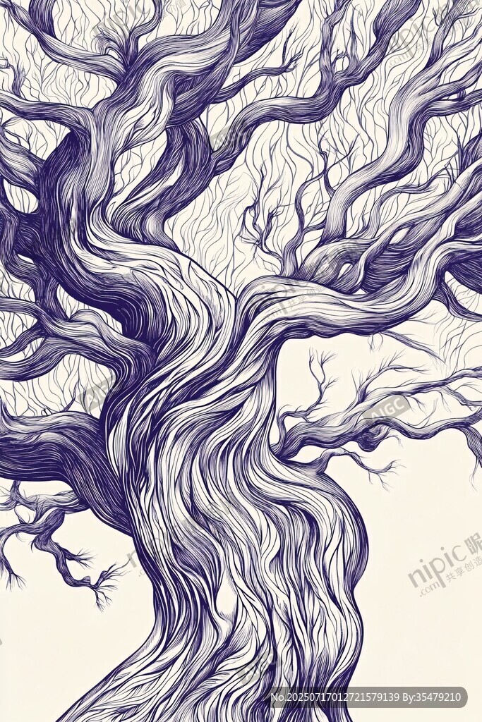 扭曲枯樹手繪藝術(shù)插畫