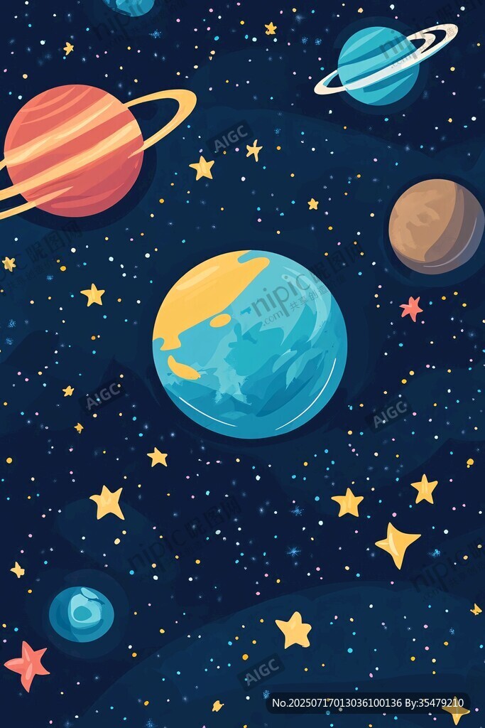 夢幻卡通風(fēng)格的璀璨宇宙圖景