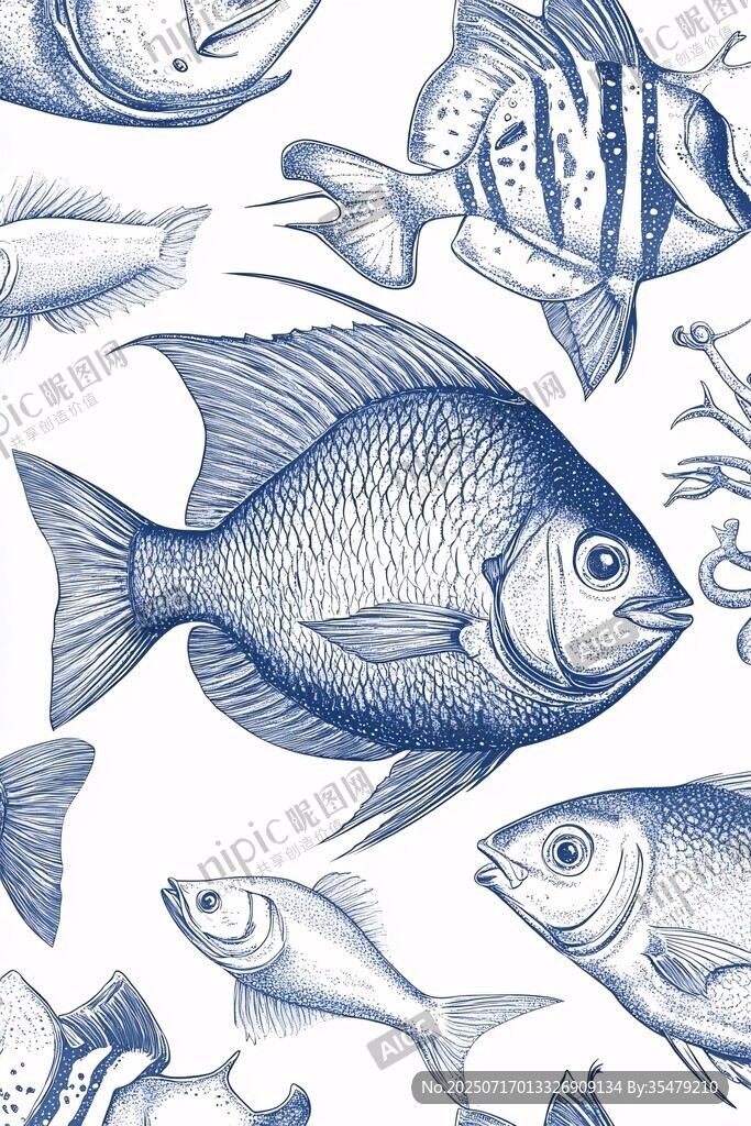 海洋魚類手繪圖案集合