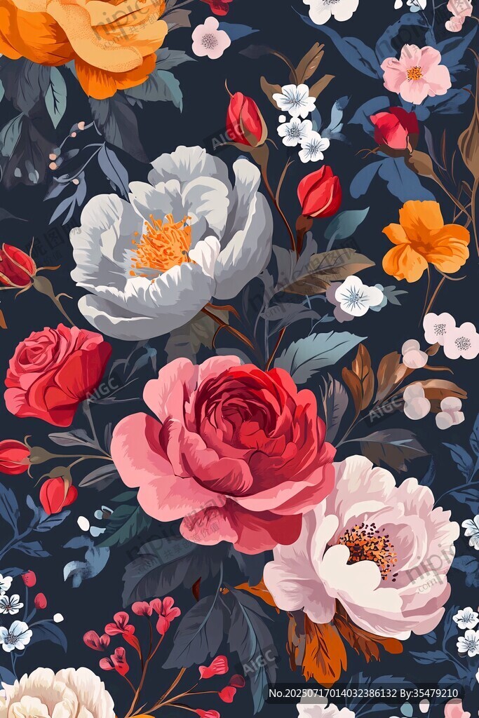 復(fù)古花卉圖案 深色背景花卉