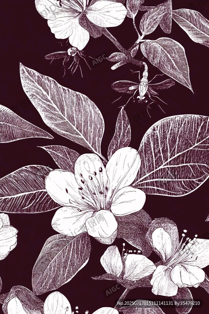 黑白花卉植物圖案插畫
