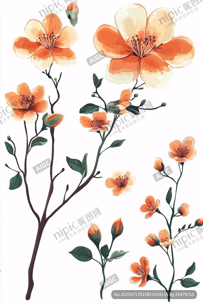 橙色花卉植物插畫素材