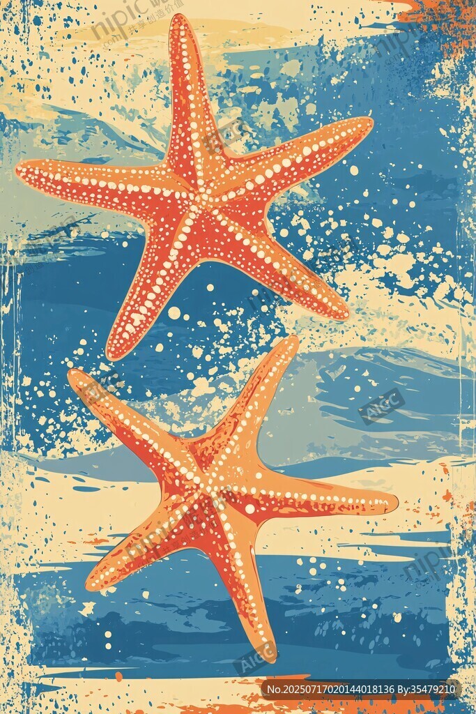 復古風雙海星海洋插畫