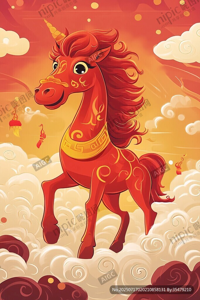 瑞獸紅馬騰云賀歲