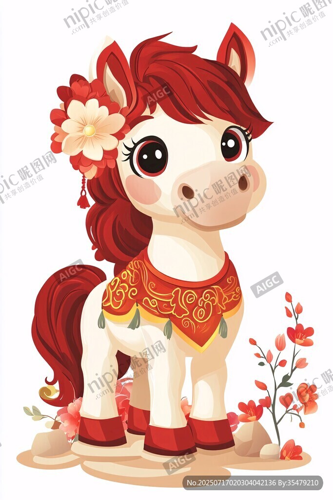 萌趣中國風小馬插畫