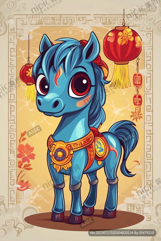 藍馬賀歲圖