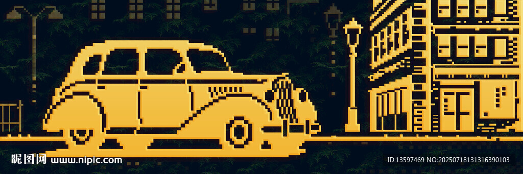 復(fù)古汽車(chē)行駛于城市街道