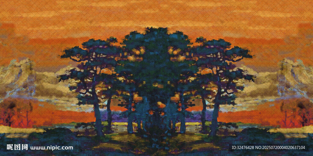 黃昏下的樹木風(fēng)景圖