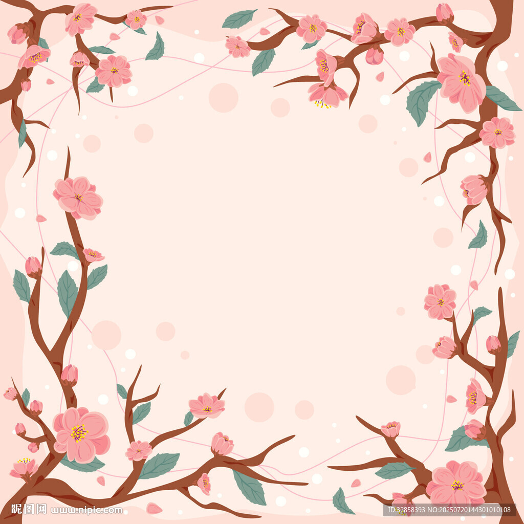 粉色桃花邊框背景圖
