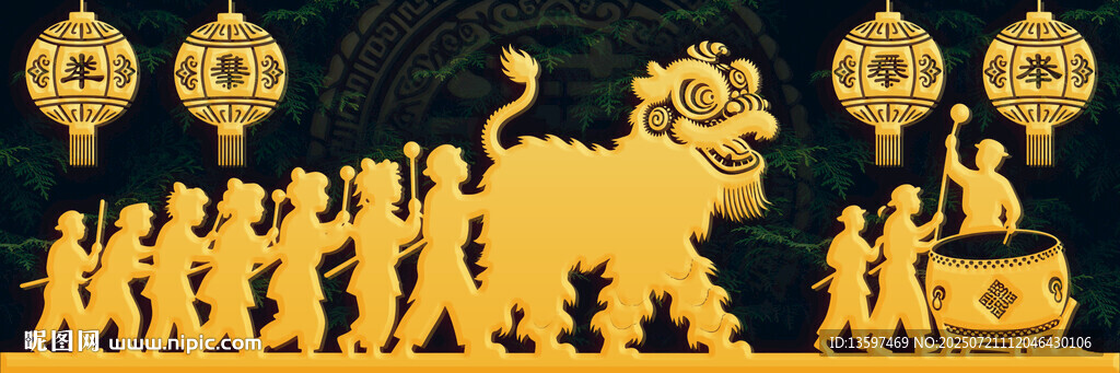 金色大象與人群節(jié)慶場(chǎng)景