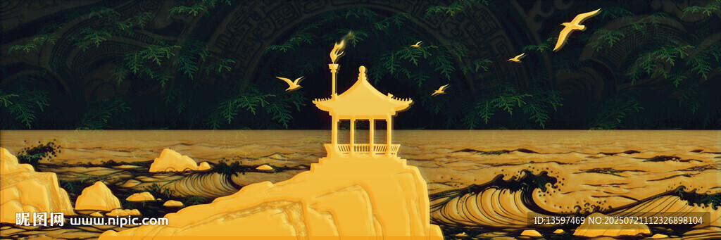 古風(fēng)山水間的亭臺樓閣
