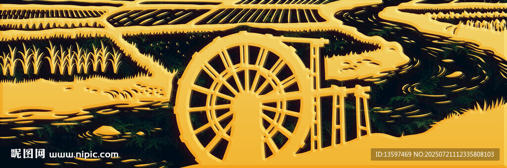古風(fēng)水車與傳統(tǒng)建筑景觀