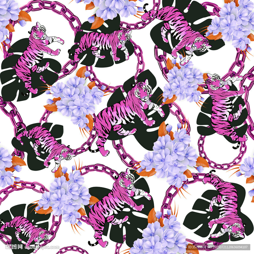紫黑老虎鏈條花卉圖案