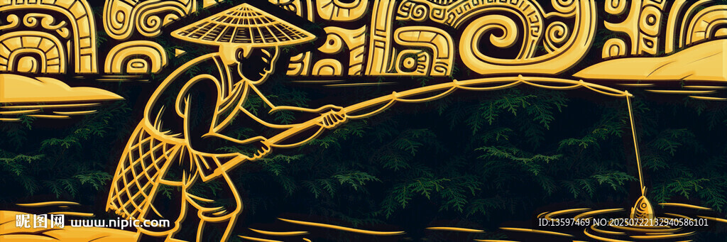 古代農(nóng)人釣魚場景