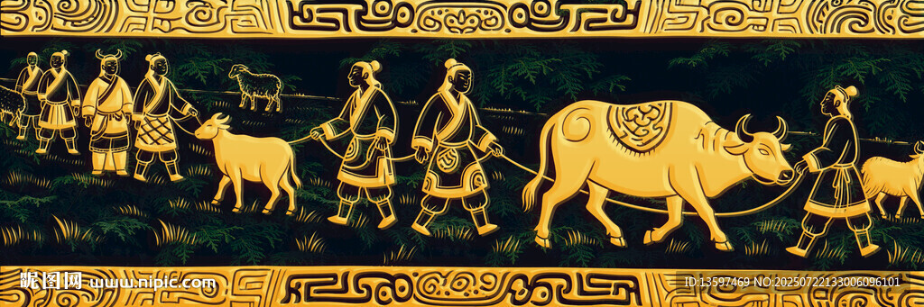 古代畜牧場(chǎng)景壁畫(huà)圖案