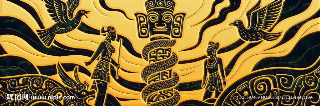 古代神話場景浮雕圖案
