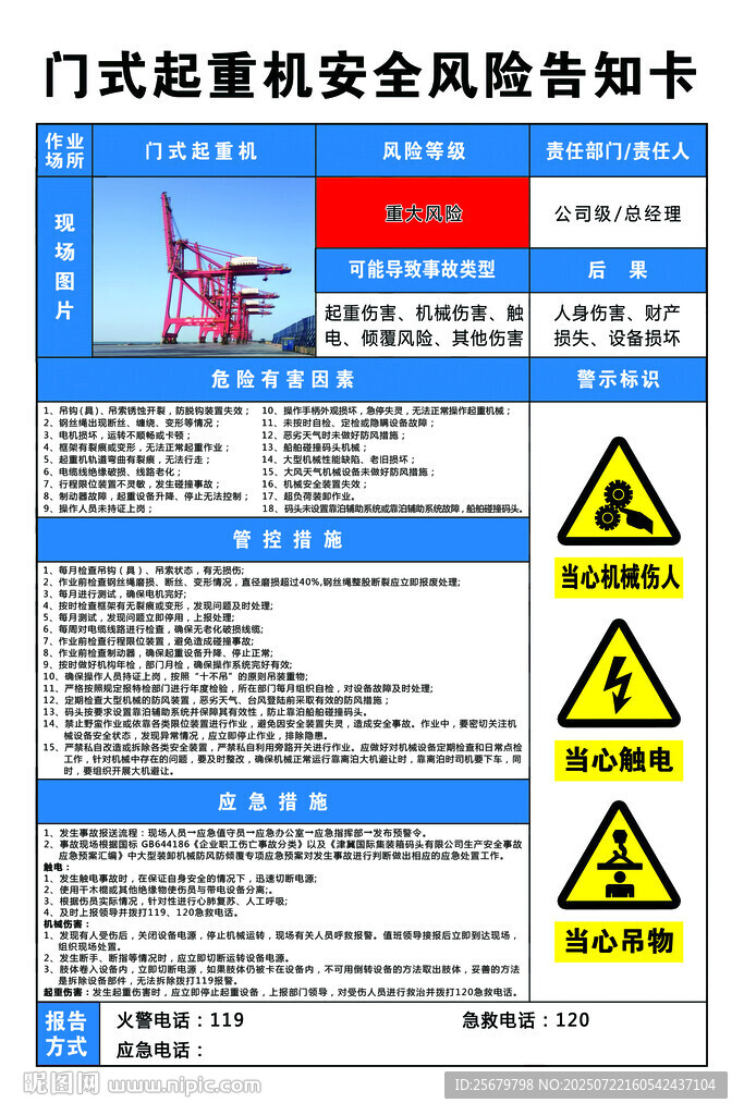 門式起重機安全風險告知卡