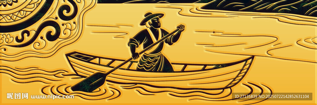 泛舟的古代人物形象