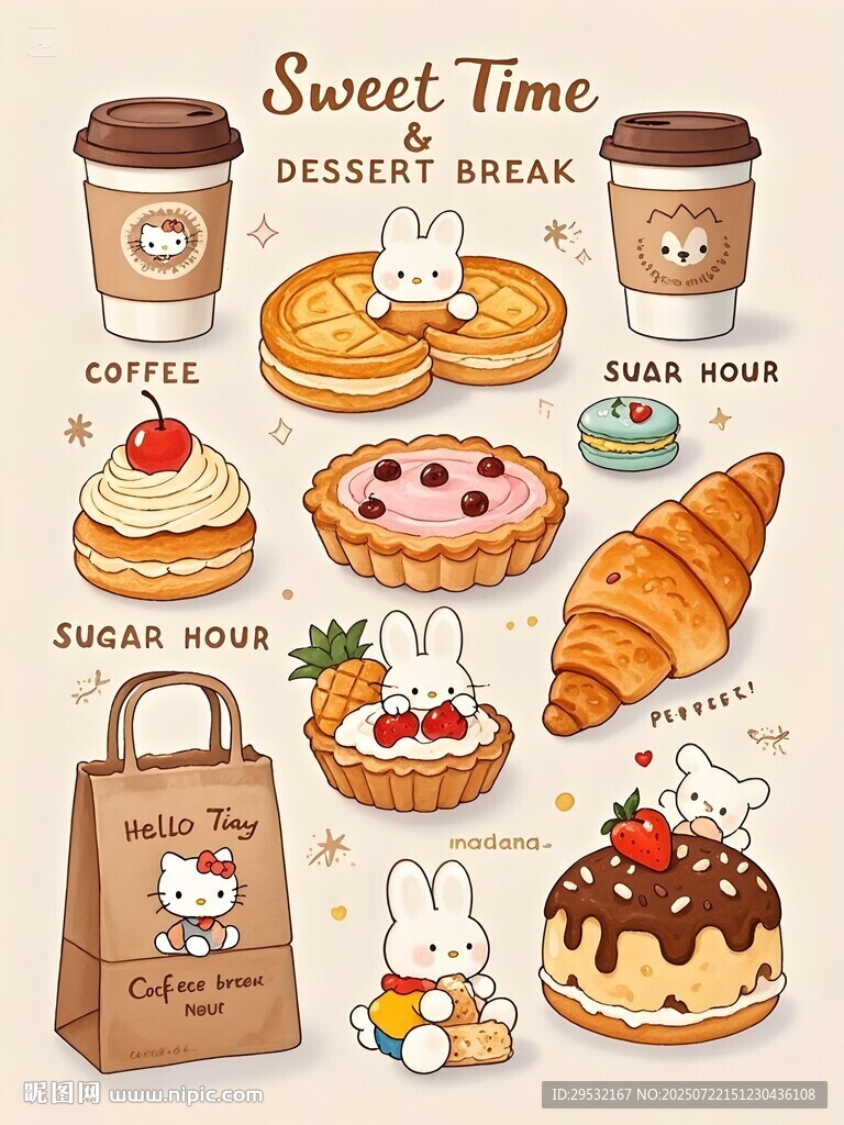 蛋糕手繪甜品可愛甜點時光插畫