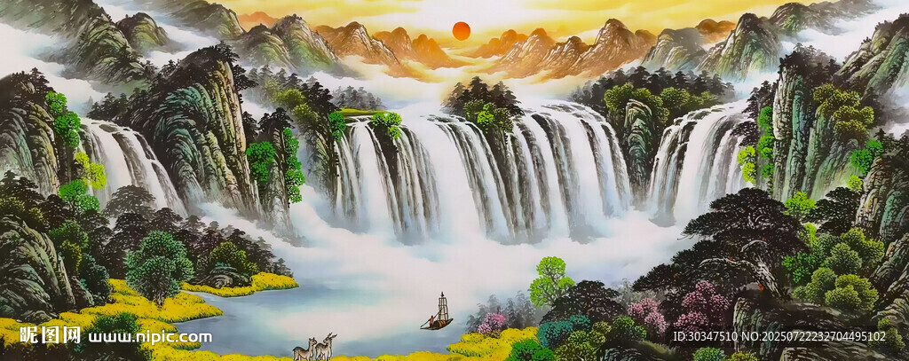 聚寶盆流水生財客廳山水風景畫