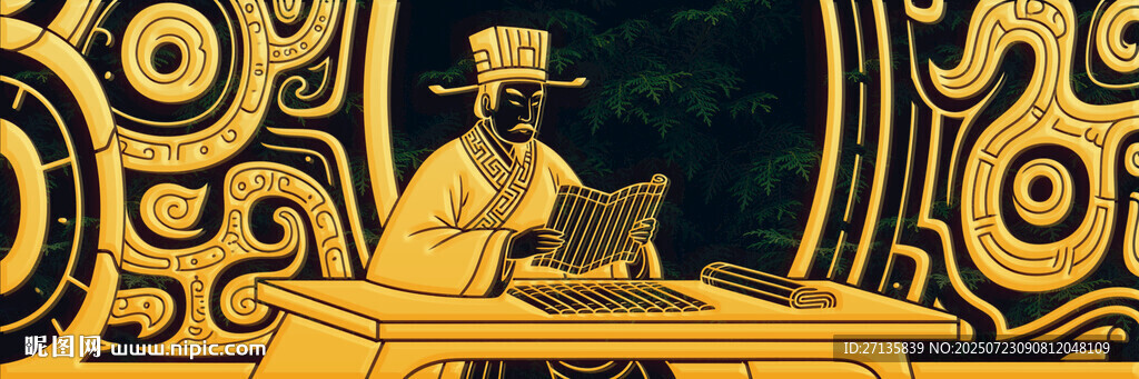 古代文士撫琴圖