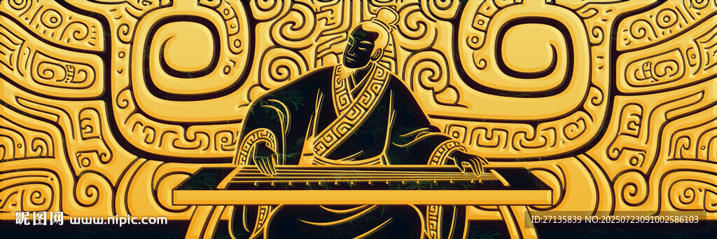 古代琴師撫琴圖